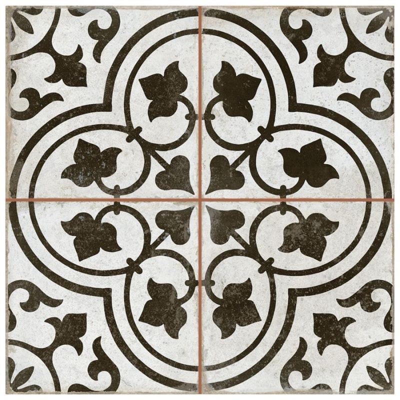 Kings Ornate Nero Ceramic Tile - Matte - 17 5/8" X 17 5/8"