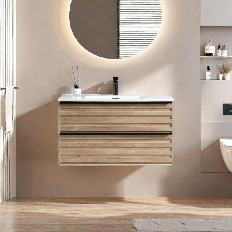 003 Series Oak Wall Mounted Bathroom Vanity with Ceramic Top