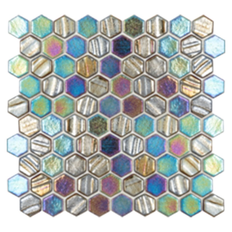 Illusions Black Deco Glass Mosaic - 1" Hexagon - Iridescent