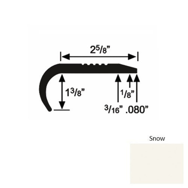 Solid 04 Snow Rubber Residential Stair Nosing (Rd) - 2 5/8" X 9 Ft (108")