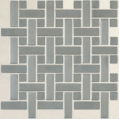 Metallica Brushed Stainless Steel Random Metal Mosaic - 3/4" X 3/4" + 3/4" X 2 1/2" Basket Weave - Satin