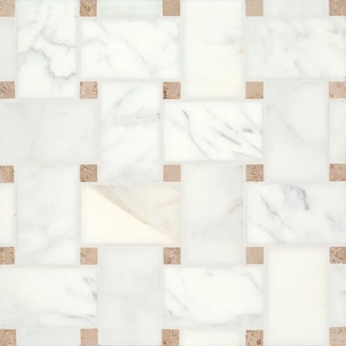 Jumbo Calacatta & Jura Beige Dot Marble Mosaic - Basket Weave - Honed