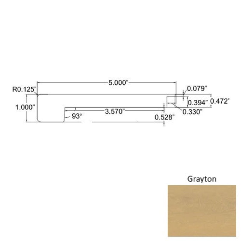 Seaside Grayton Laminate Wood Moulding / Trim - 5" X 94" Square Flush Stair Nose - Embossed