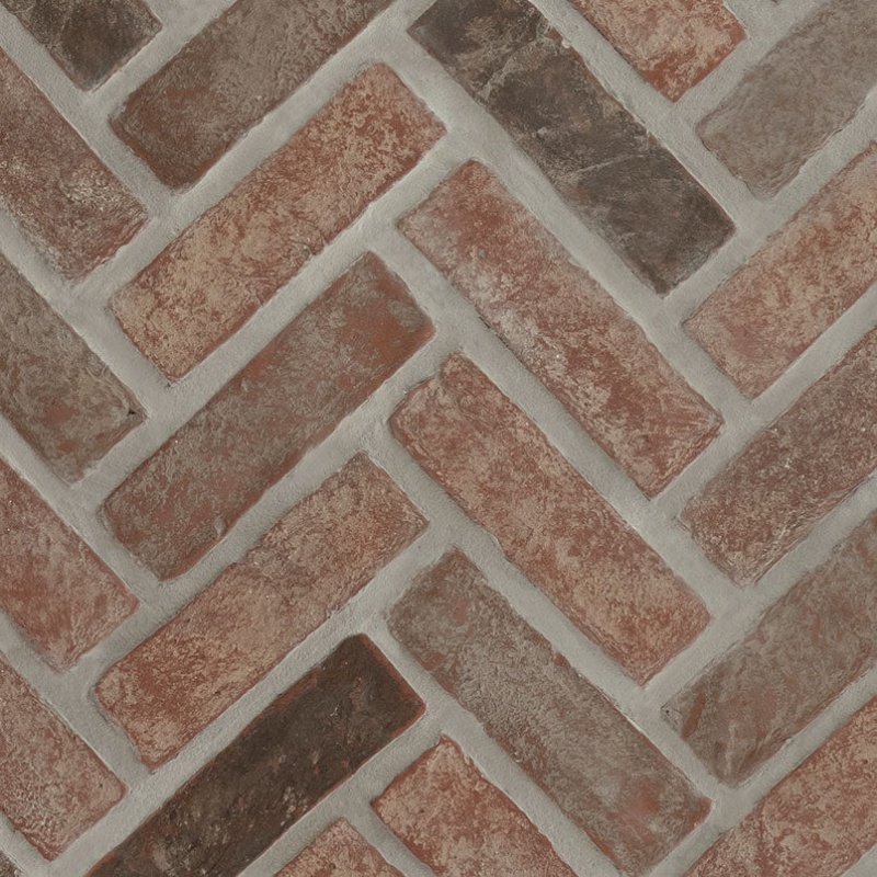 Brickstacks Noble Red Clay Mosaic - 2.25" X 7.5" Herringbone - Tumbled