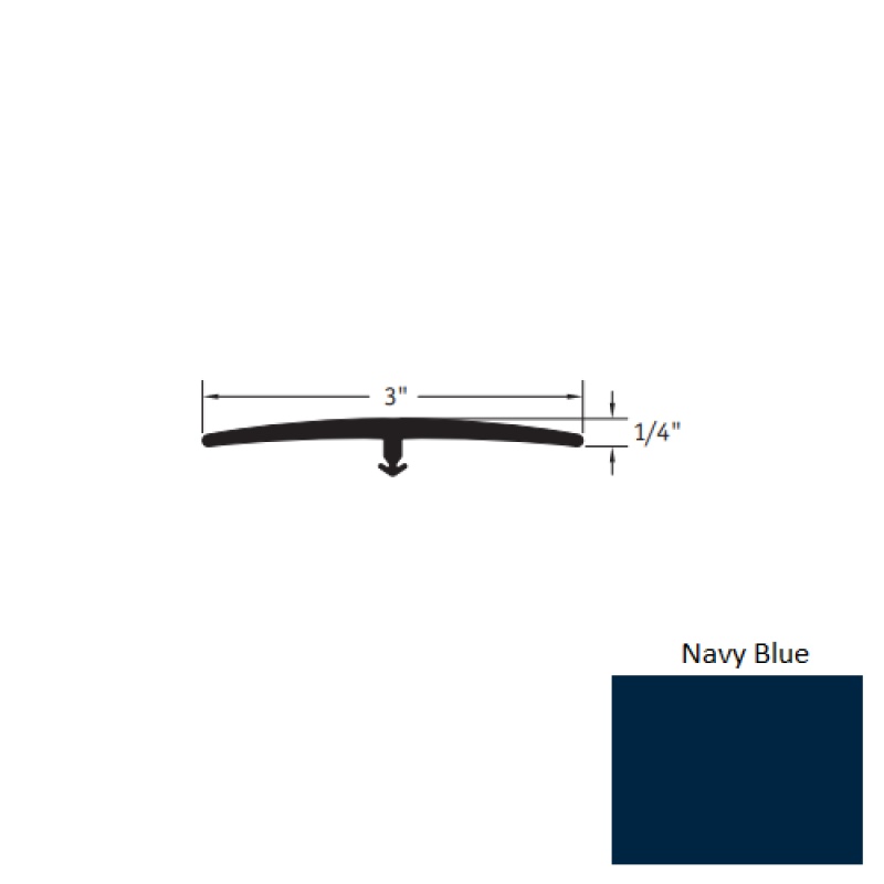 Johnsonite Navy Blue Vinyl Moulding / Trim - 3" X 12 Ft (144") X 1/4" & 5/16" T Molding - T Molding