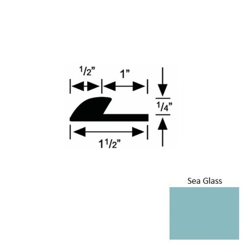 Solid 35 Sea Glass Rubber Underlap Carpet Edge - 1 1/2" X 9 Ft (108") X 1/4"