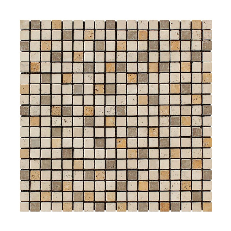3 Color Mixed Travertine Mosaic - 5/8" X 5/8" - Tumbled