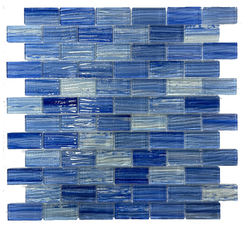 Fashion Blue Glass Mosaic – 1" x 2" Brick – Polished