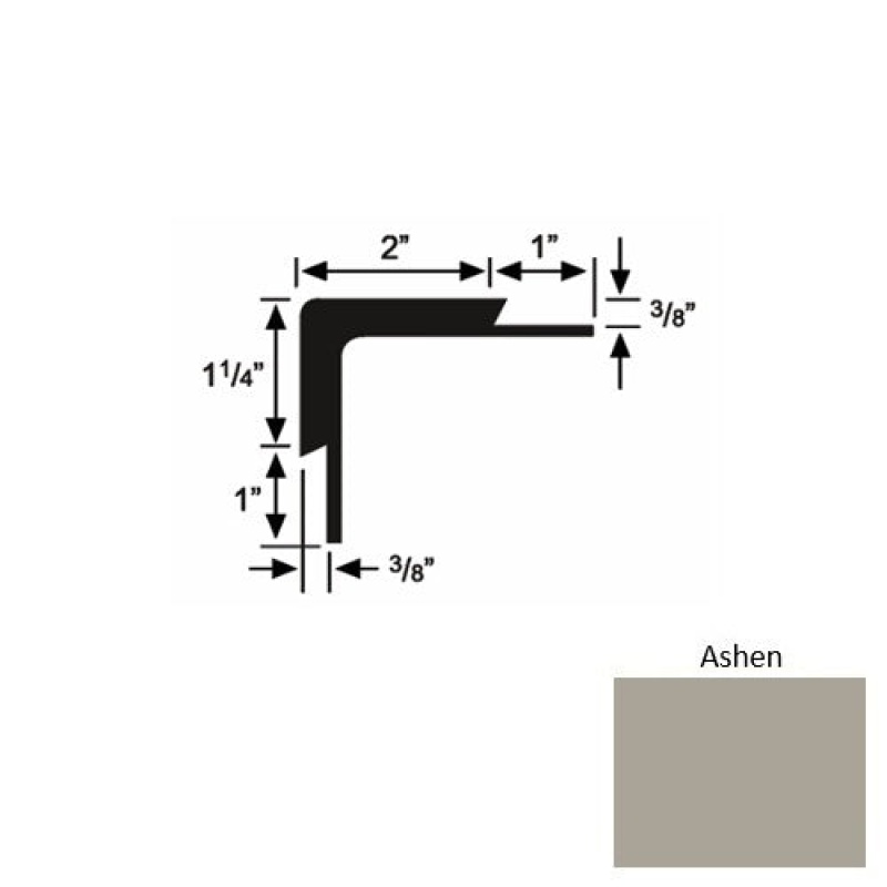 Solid 15 Ashen Rubber Double Flange Carpet Stair Nosing (Sq) - 2" X 9 Ft (108")