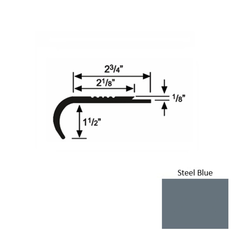 Solid 10 Steel Blue Rubber Underlap Stair Nosing