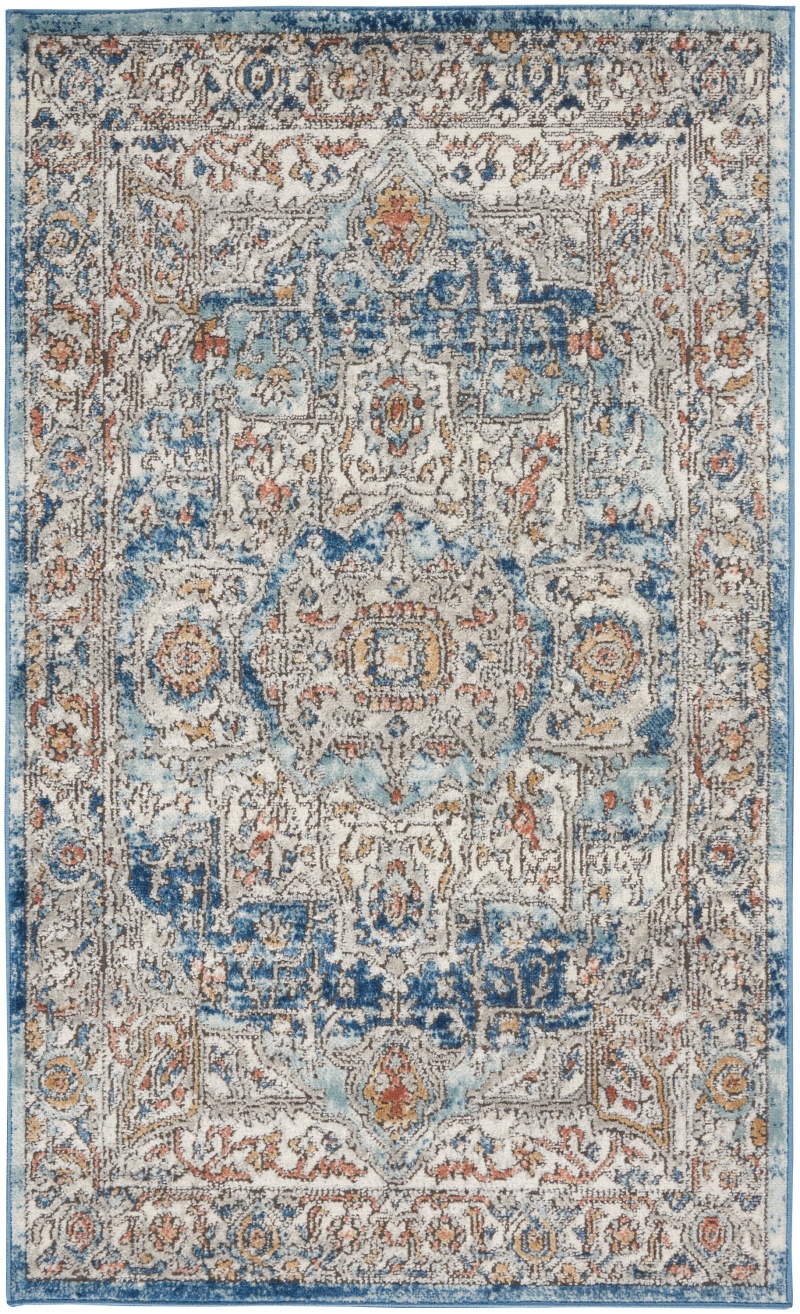 Quarry Qua11 Ivory Blue Polypropylene Vintage Area Rug