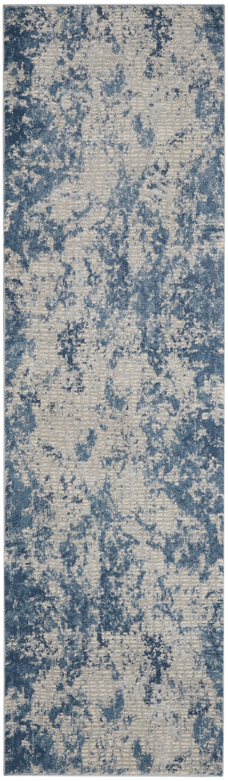 Rustic Textures Grey / Blue 8 Ft Runner Rug