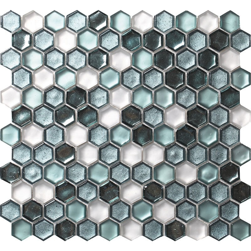 Alma Line Glamour Cordoba Emerald Glass Mosaic - 1" Hexagon - Glossy & Matte
