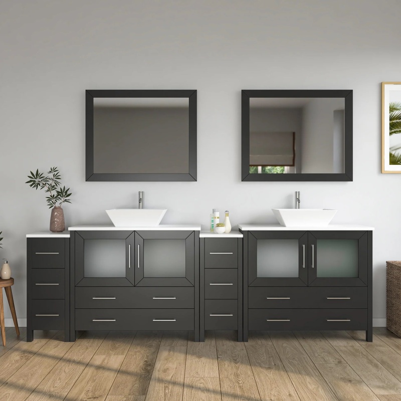 Espresso Solid Wood Bathroom Vanity Cabinet with Mirror