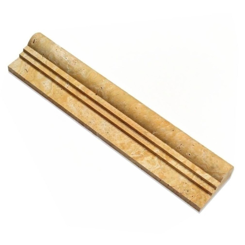 Golden Sienna Travertine Liner - 2 1/2" X 12" Double Step Chair Rail - Unfilled & Honed