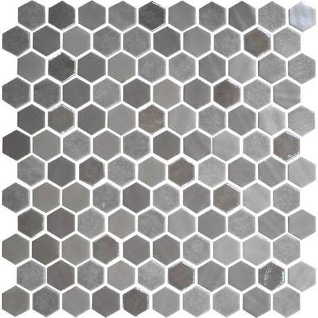 Uptown Glass Frost Moka Glass Mosaic - 1" Hexagon - Glossy