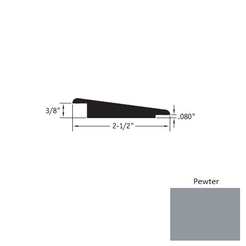 Johnsonite Pewter Vinyl Moulding / Trim - 2 1/2" X 12 Ft (144") X 3/8" - .080" Wheeled Traffic Transition - Wheeled Traffic Transition