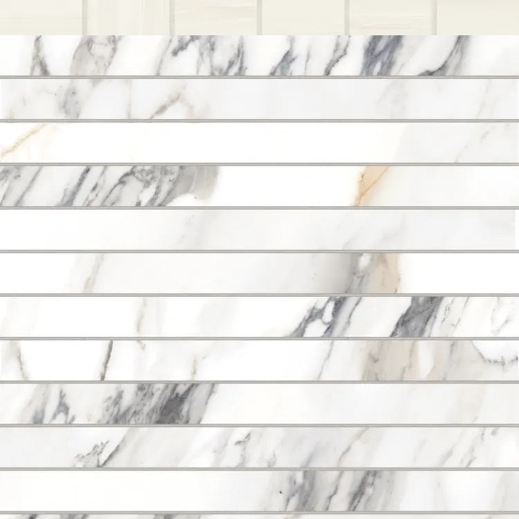 Prati Calacatta Borghini Warm Porcelain Mosaic - 1" X 12" - Honed