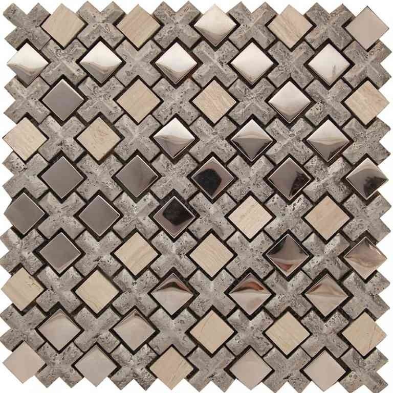 Netherlands Amsterdam Silver Mixed Mosaic - 0.9" X 0.9" + 1.5" X 1.5" Diamond - Mixed