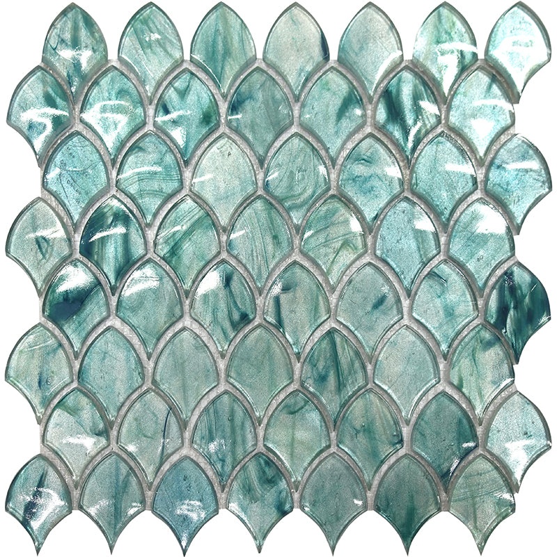 Glamour Emerald Scale Glass Mosaic - 1.5" X 2.15" Scallop - Glossy