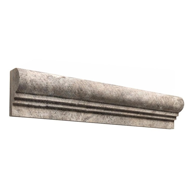 Titanium Cross Cut Travertine Liner - 2 1/2" X 12" Double Step Chair Rail - Unfilled & Honed
