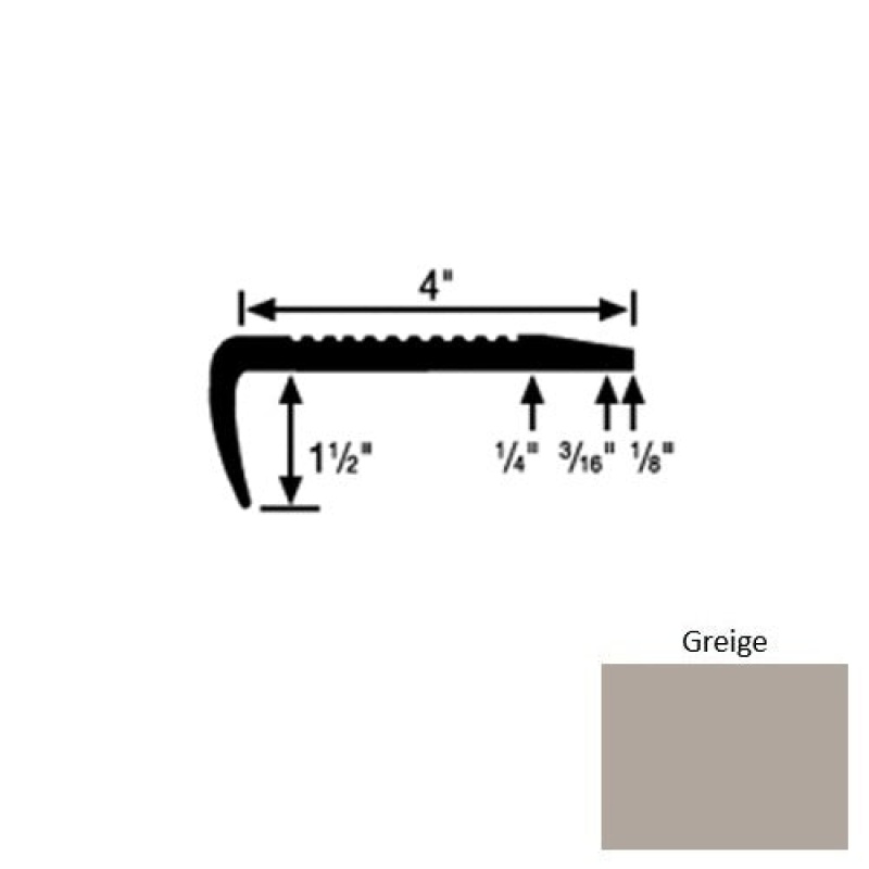 Solid 01 Greige Rubber Commercial Stair Nosing (Sq) - 4" X 9 Ft (108")