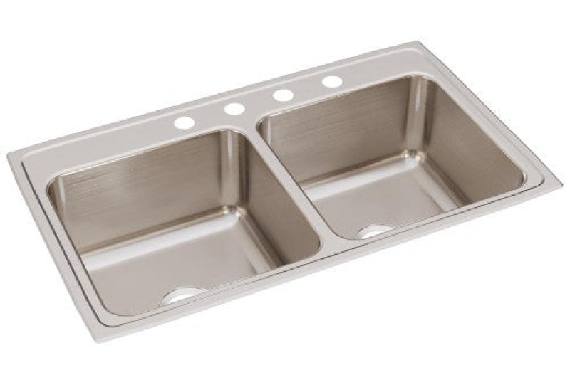 Dlr3722104 Lustertone Classic Stainless Steel Drop In Double Bowl Kitchen Sink - 37" X 22" X 10 1/8" With 4 Holes - Stainless Steel