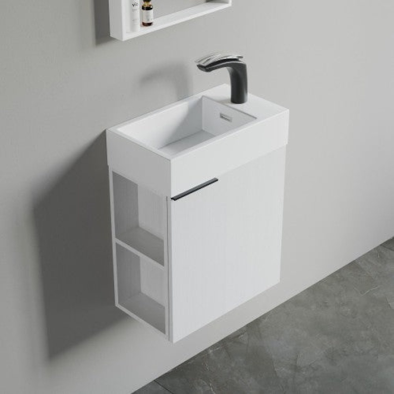 011 Series White Wood Wall Mounted Single Sink Bathroom Vanity With Resin Top - 18" - White