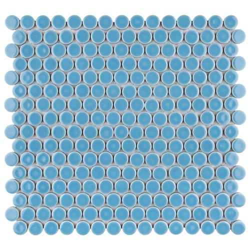Hudson Light Blue Porcelain Mosaic - Penny Round - Glossy