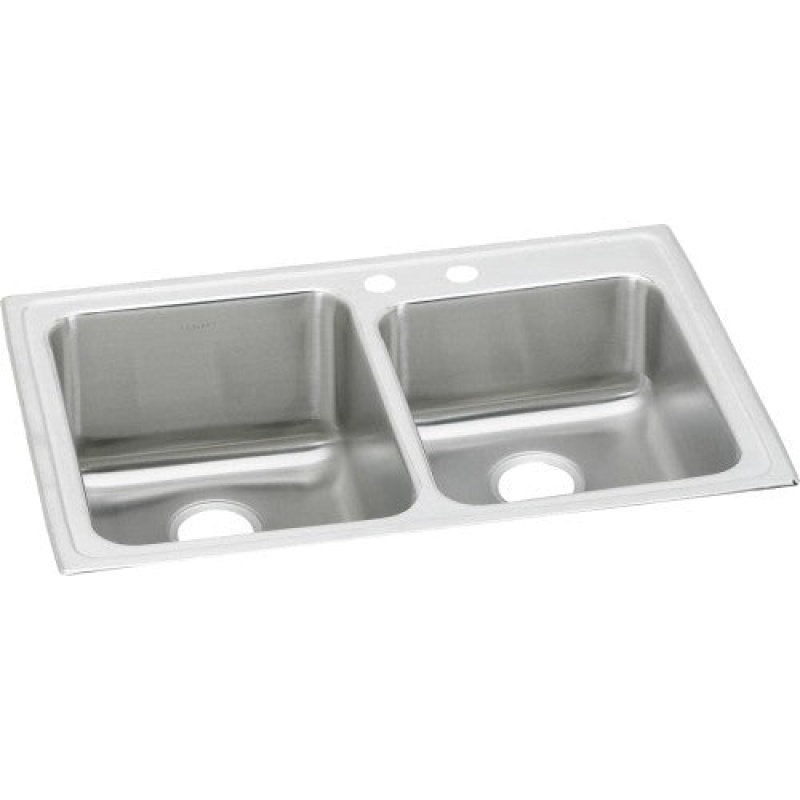 Lgr33222 Lustertone Classic Stainless Steel Drop In Double Bowl Kitchen Sink - 33" X 22" X 10" With 2 Holes - Stainless Steel