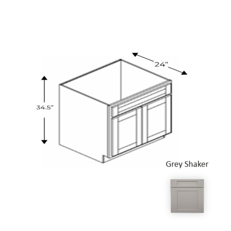 Grs.Sb24 Framed Shaker Premium Grey Shaker Natural Clear Coat Wood Kitchen Base Cabinet - 24" X 34.5" X 24" - Natural Clear Coat