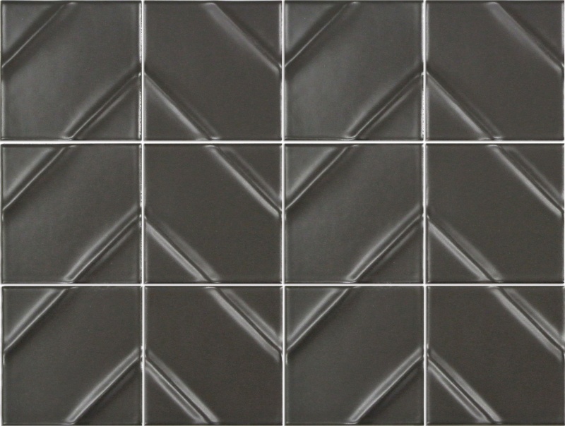 Kumito Black Ceramic Mosaic - 4" x 4" - Matte