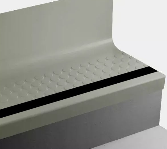 Johnsonite Glenhaven Raised Round Rubber Stair Tread with Riser, 19" x 84", 40 Black Insert, Textured