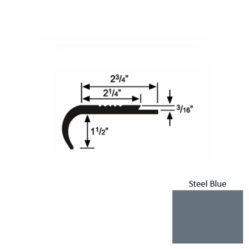 Solid 08 Steel Blue Rubber Underlap Stair Nosing (Rd) - 2 3/4" X 9 Ft (108")