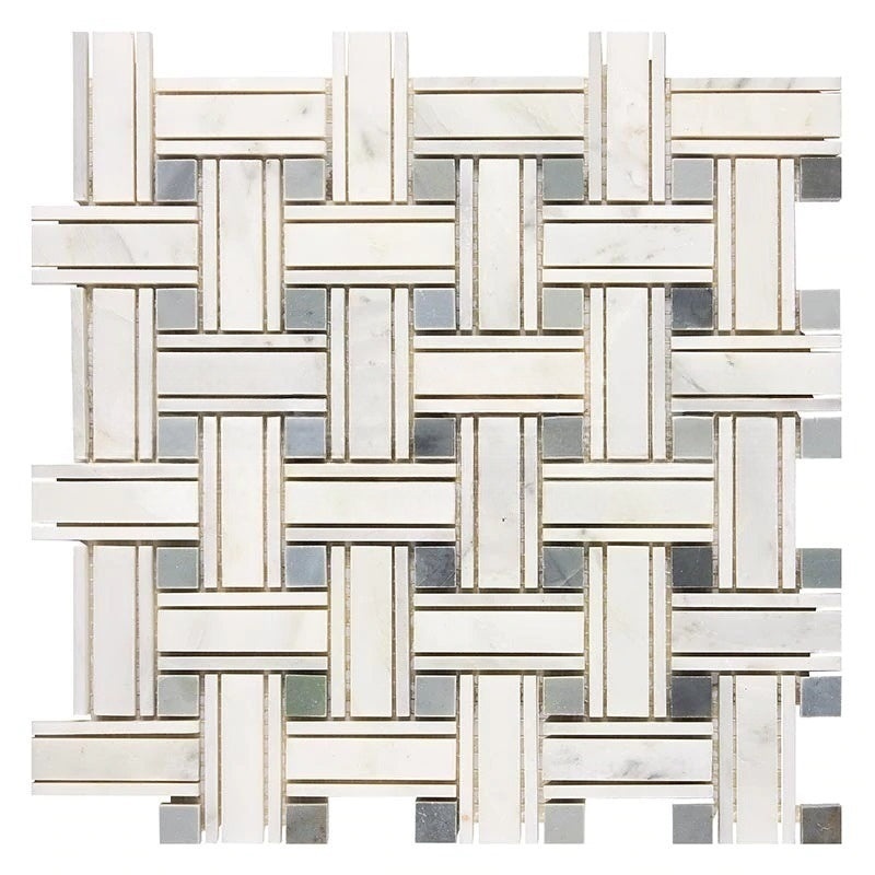 Oriental White Marble Mosaic – Triple Weave With Gray