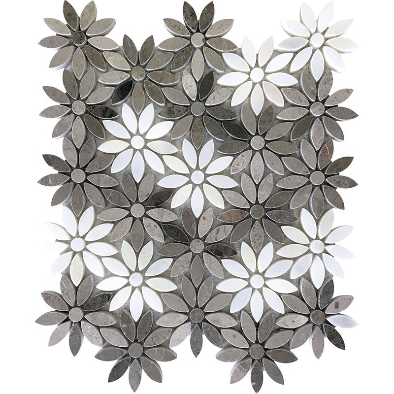 Savannah Eastern Brown / Eastern White Marble Mosaic - Pansy - Polished