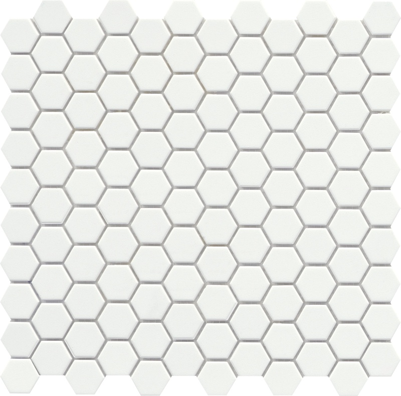 Source Pure White Solid Porcelain Mosaic - 1" Hexagon - Matte