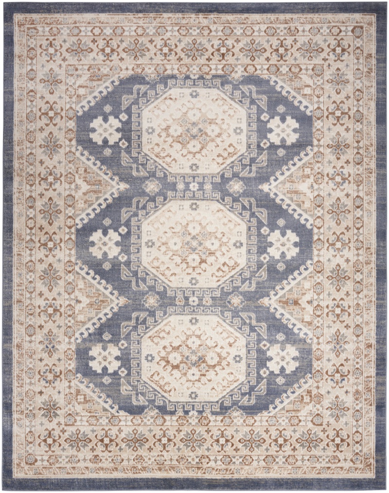 Ivory Blue Vintage Area Rug 8 Ft x 10 Ft