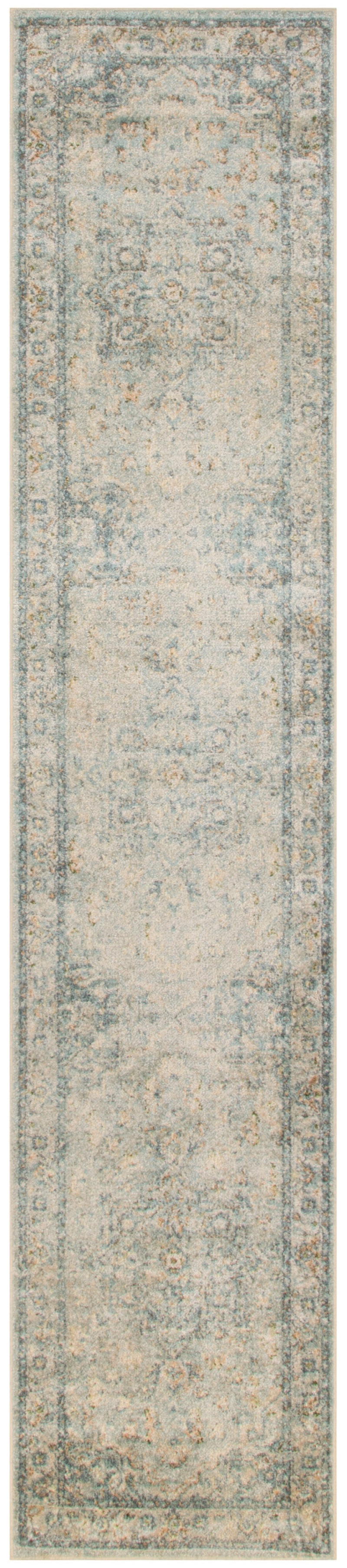 Light Blue Polyester Vintage Area Rug Runner