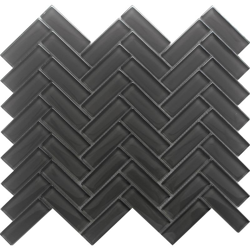 Color Palette Pewter Glass Mosaic - 1" x 3" Herringbone - Glossy