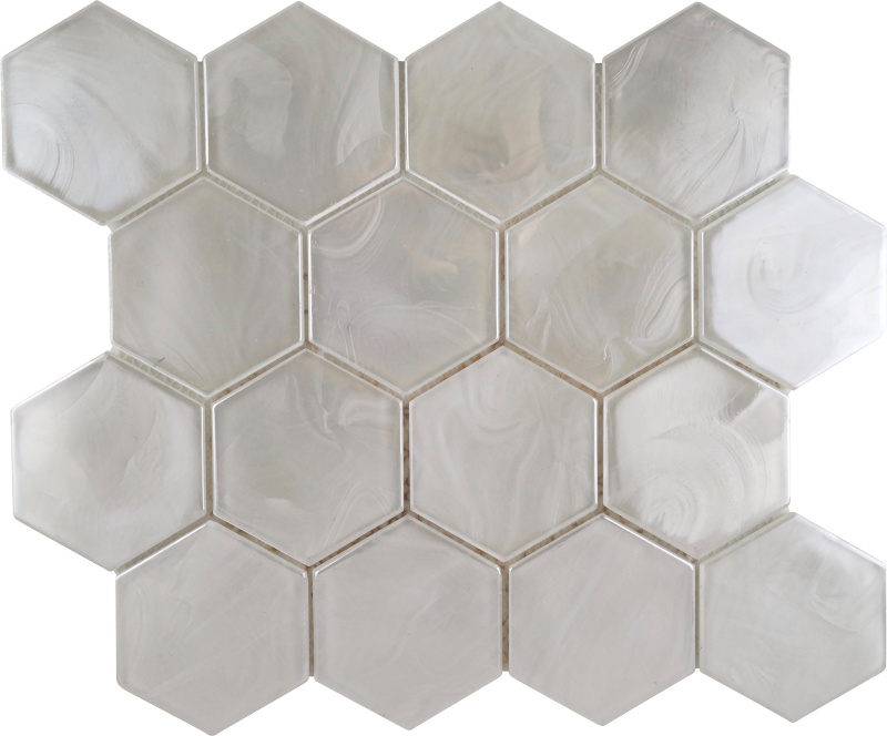 Splash White Stone & Glass Mosaic - 3" Hexagon - Glossy