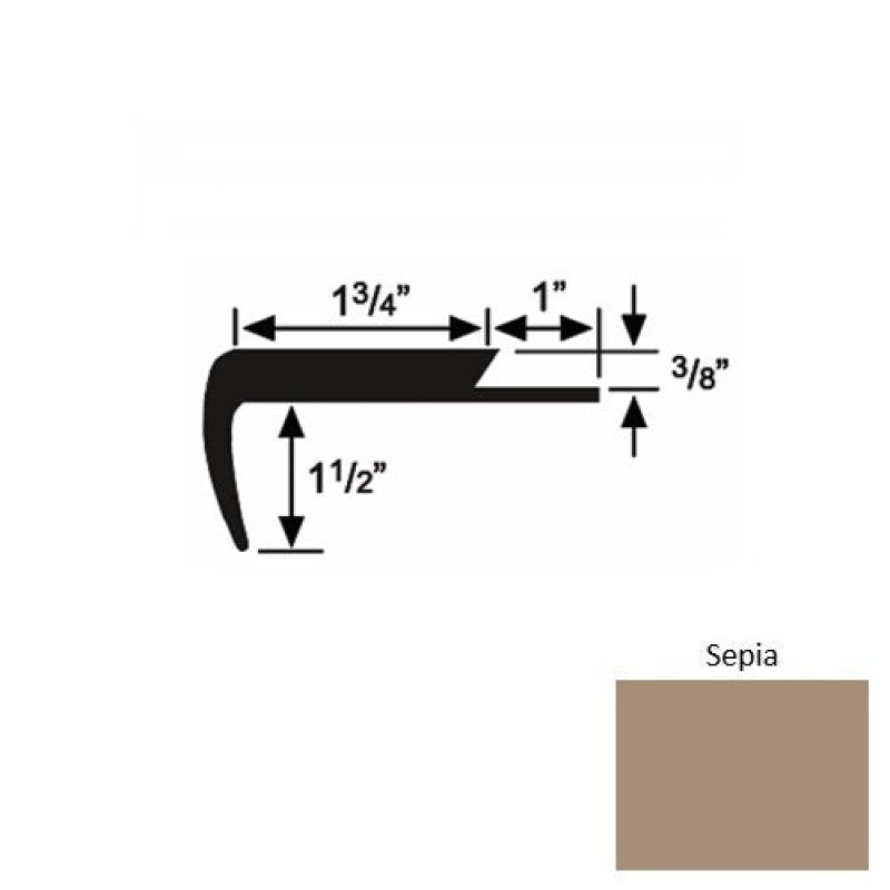 Solid 11 Sepia Rubber Single Flange Carpet Stair Nosing