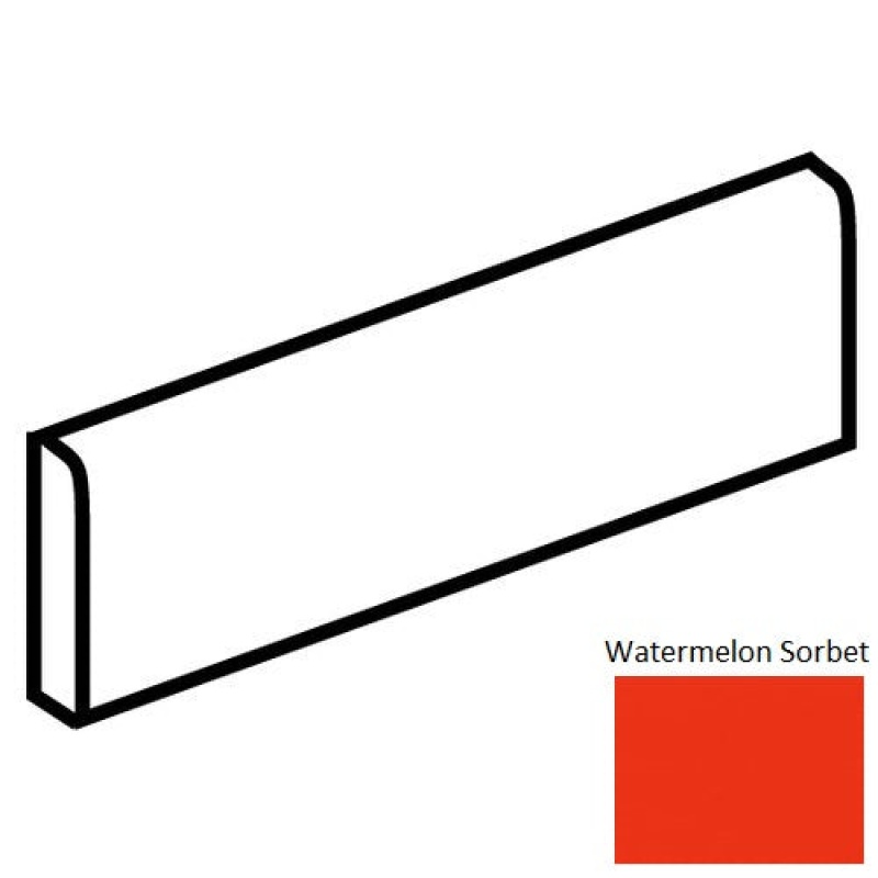 Bright & Matte Watermelon Sorbet Ceramic Wall Trim - 2" X 6" Bullnose - Glossy