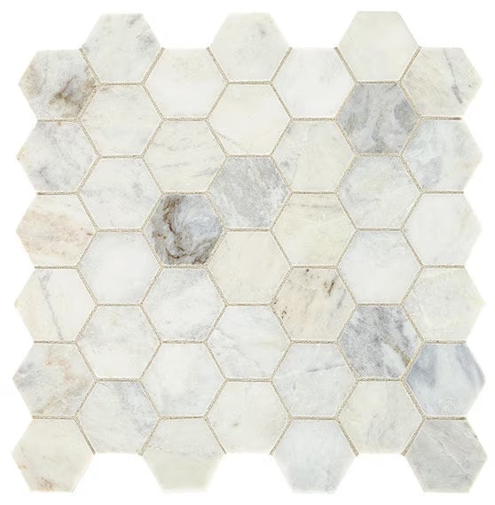 Daphne White Marble Mosaic - 2" X 2" Hexagon - Honed