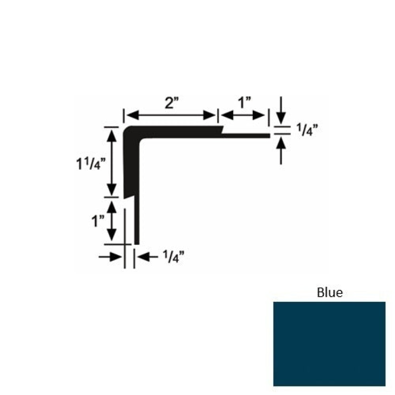 Solid 16 Blue Rubber Double Flange Carpet Stair Nosing (Sq) - 2" X 9 Ft (108")