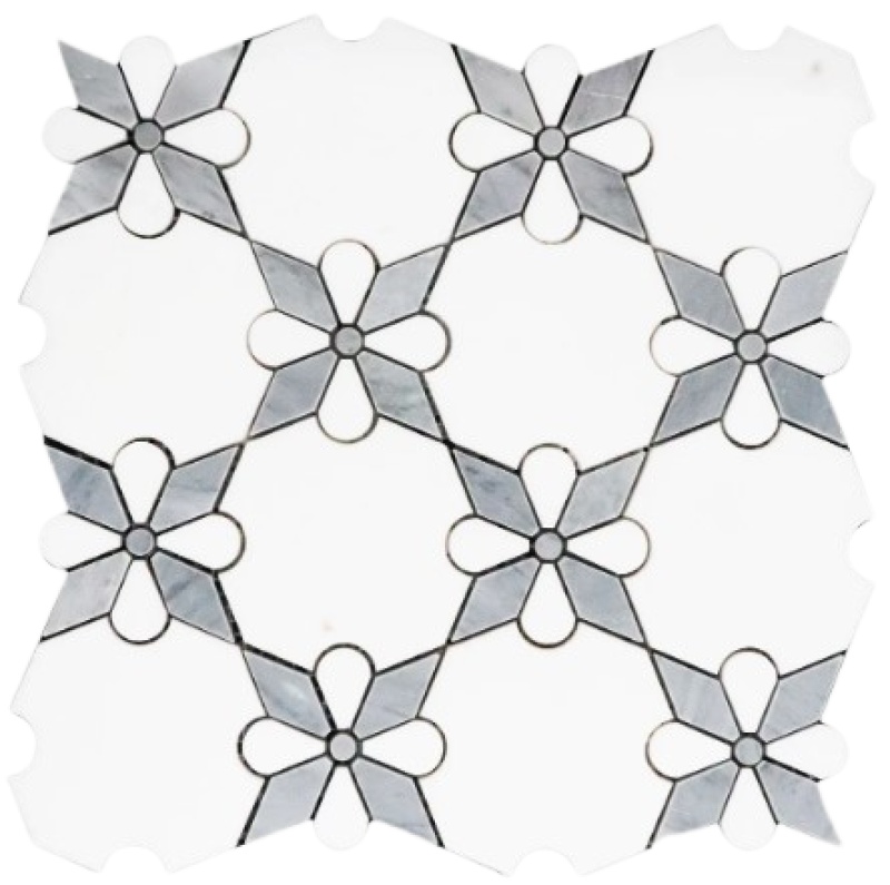 Thassos Blue Waterjet Marble Mosaic - Rosettes - Polished