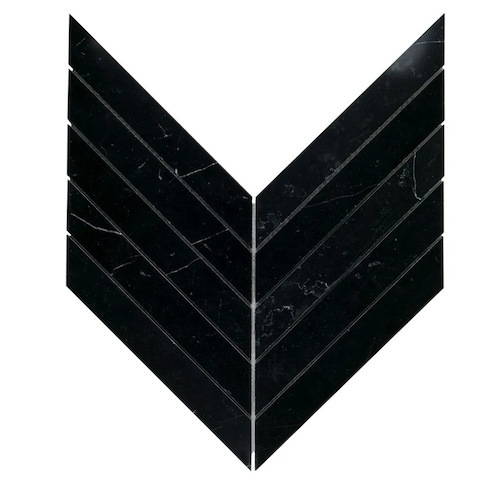 Rotunda Nero Marquina Marble Mosaic - 2" x 10" Chevron - Polished