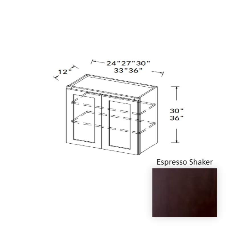 Espresso Shaker Wood Kitchen Wall Cabinet 24" x 12" x 30"