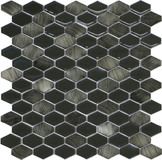 Iridium Anthracite Glass & Aluminum Hexagon Mosaic