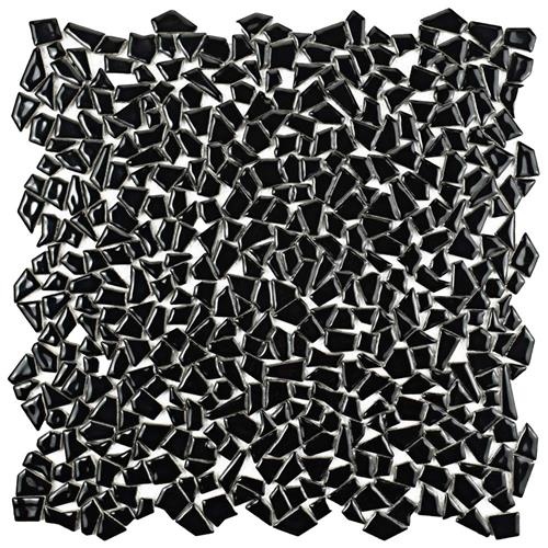 Jazz Black Ceramic Mosaic - 11 1/4" x 11 1/4" Glossy